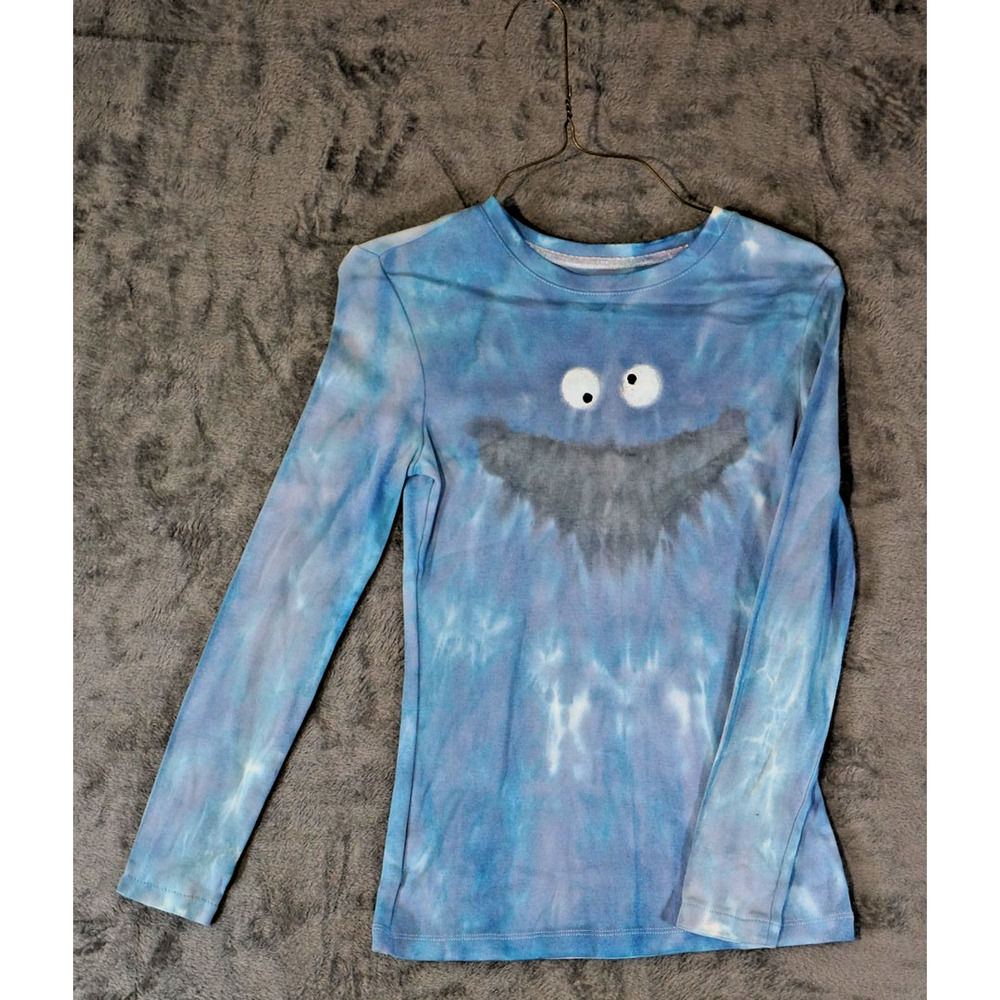 Bass Women’s XS Blue Tie Dye Long Sleeve Top Cartoon Face
